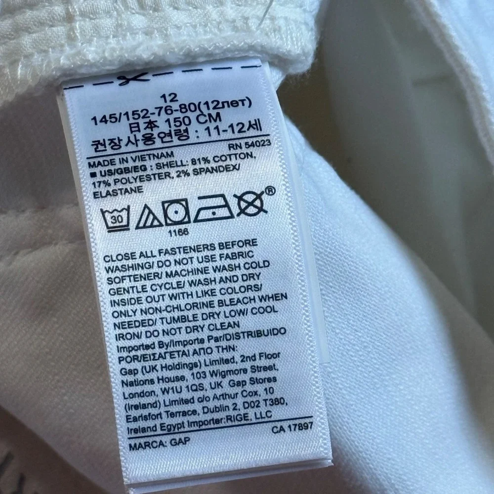 NWT Kids Girls Gap denim white jean shorts midi adjustable waist stretch size 12